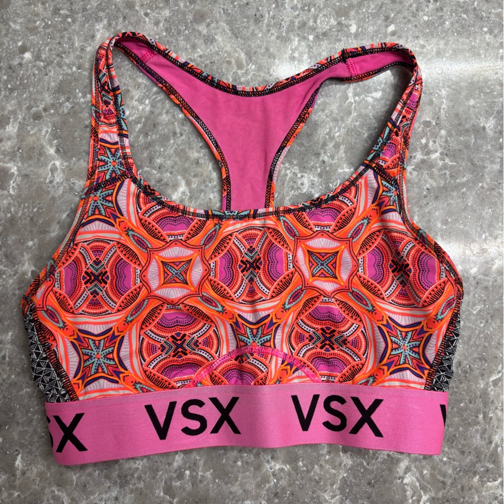VSX Vibrant Pink and Orange Patterned Sports Bra